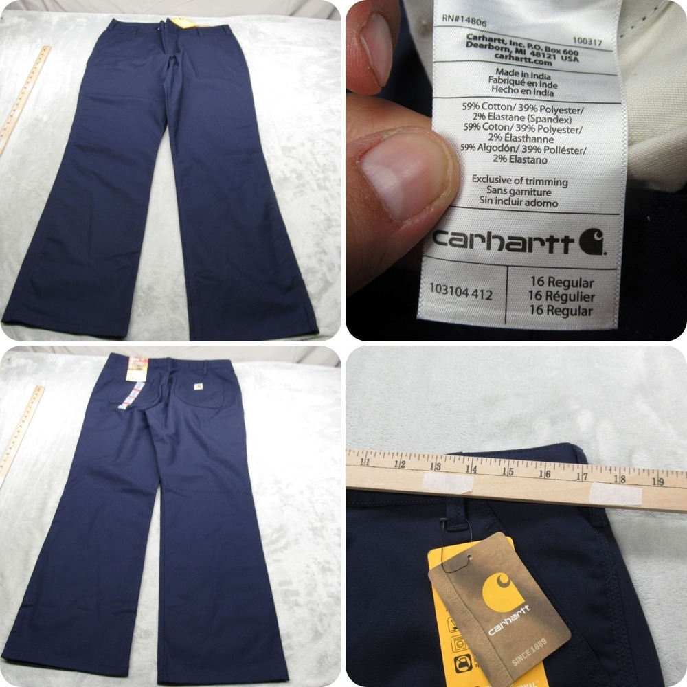 Carhartt Pants Womens 16 Navy Original Fit Water Resistant Relax Boot 34x32 NEW